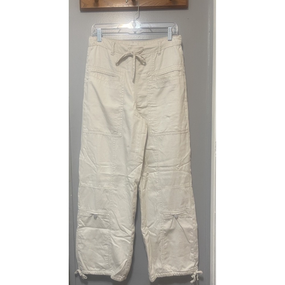 Habitual Parachute Pants Ivory Cotton Elastic/drawstring 28" Inseam  Wide Leg